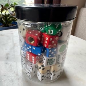 Jar of 60+ of various dice
